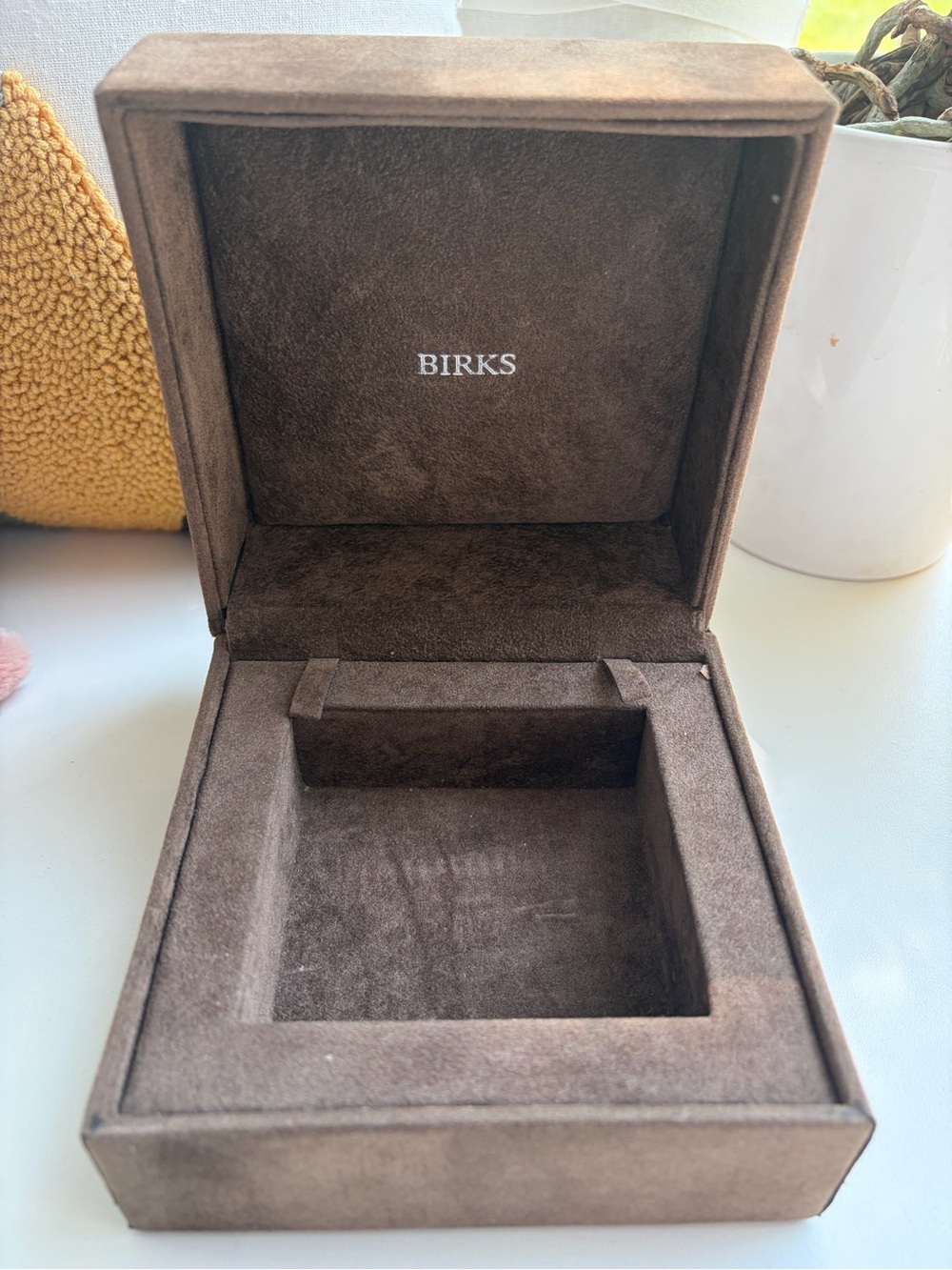 Birks Canada Luxury Jewelry Box Empty Brown Velvet Suede Engagement Gift Case